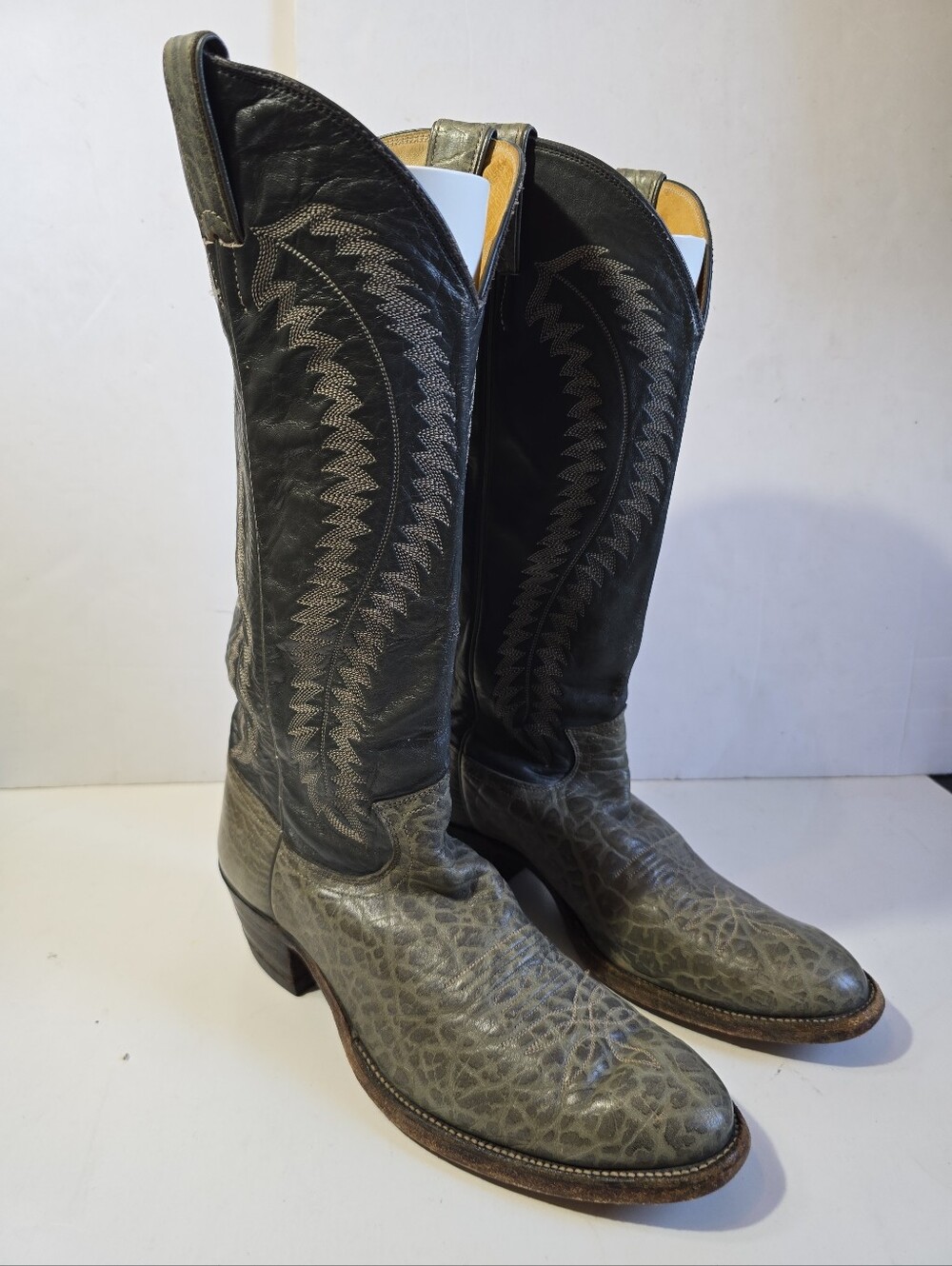 Justin Mens Two Tone Elephant Print Gray Leather Western Cowboy Boots Size 10